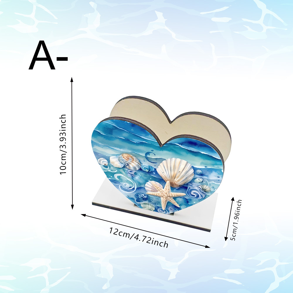TEMU 2d Flat-printed Romantic Heart-shaped Seashell Beach Wooden Napkin Holder, Designed To And Provide To Daily Napkins, Is A Perfect Artistic Decor