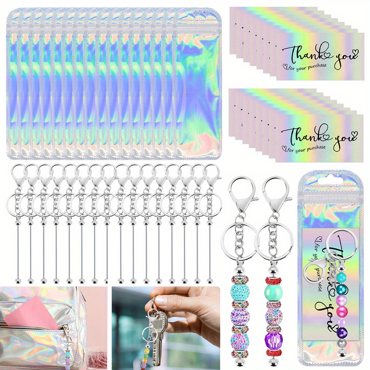 84 Pcs Beadable Keychains Bars Resealable Pouch Bag And Thank You...