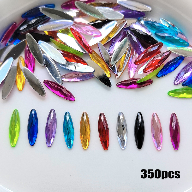 TEMU 350 pièces de strass acryliques bohèmes œil de cheval 0,4*1,5 cm/0,16*0,59 po, mélange de couleurs aléatoires, pour manucure DIY, bijoux,