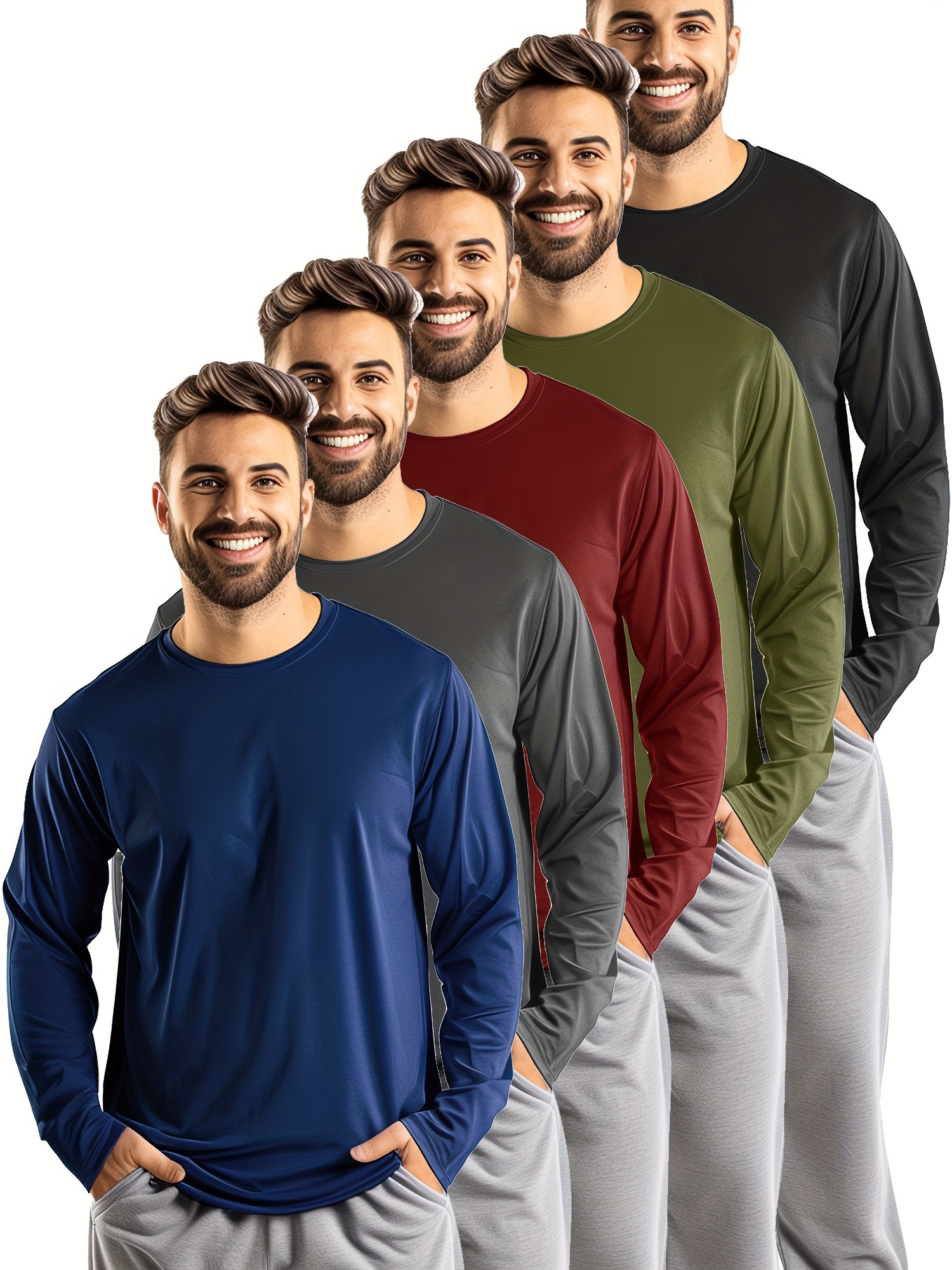 5pcs mens quick dry long sleeve t shirts breathable moisture wicking athletic shirts lightweight workout suitable for gym running casual wear 5pcs pack mens year round training apparel
