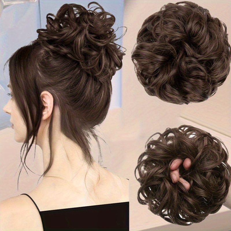 TEMU 2pcs Elegant Women's Fluffy Curly Wave Bun Hairpiece, Versatile Styling Accessory For All