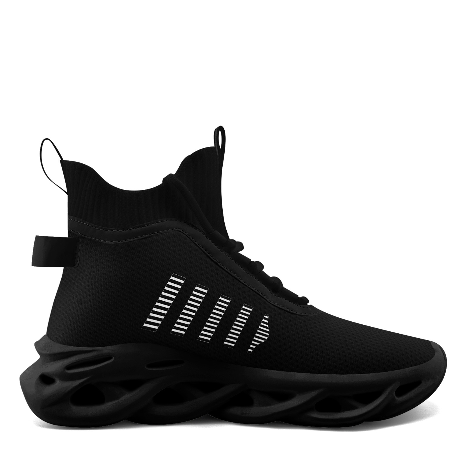 Men's White Black Graphic Stripe Sneakers, Lightweight & Breathable