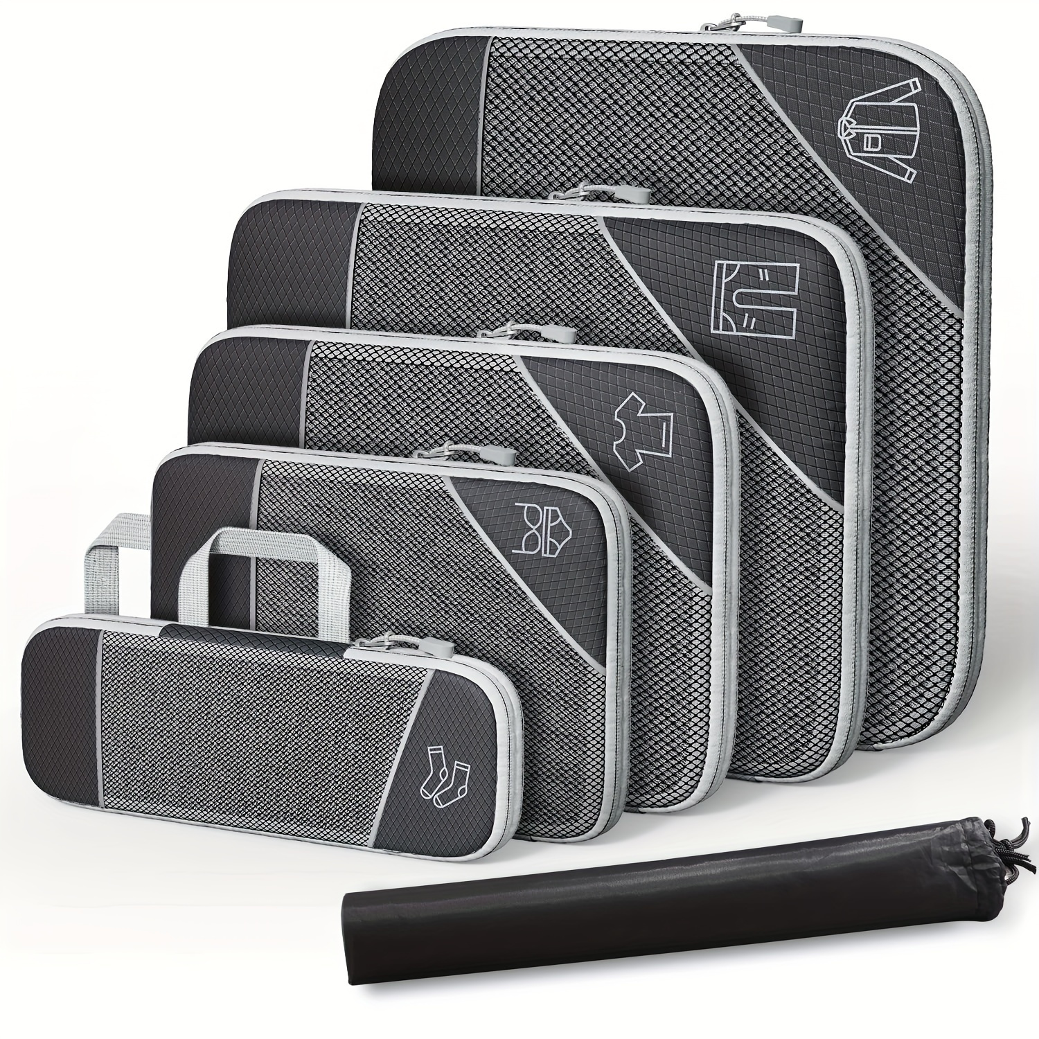 6pcs compression packing cubes set polyester travel luggage organizer accessories extensible storage bags suitcases non washable packing cube set   polyester packing cubes travel gear