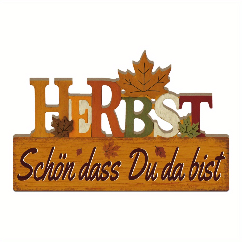 TEMU 2d Flat, 2d Flat Putuo Decor 1pc German Fall Party Theme Wooden Table Decor, "herbst Schön Dass Du Da Bist," Desktop Decoration For Room, Gift