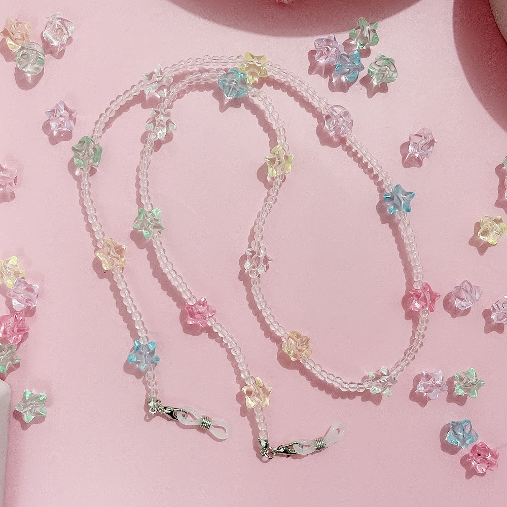 TEMU 1pc Chaîne de lunettes à perles iridescentes Macaron, cordon de lunettes à perles transparent, chaîne anti-perte de couleur bonbon mignonne, -