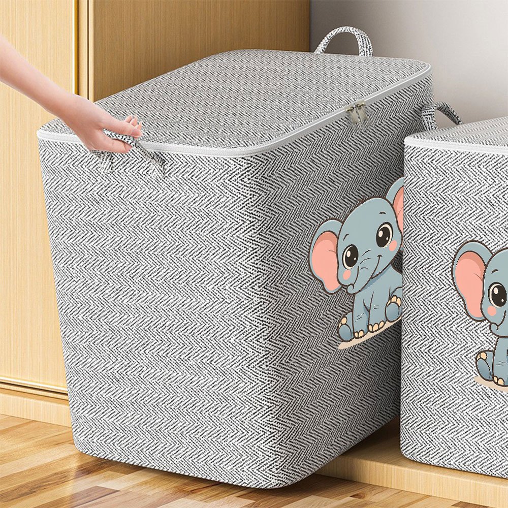 Cute Elephant Design Collapsible Storage Box, Spacious Fabric Organizer Bin
