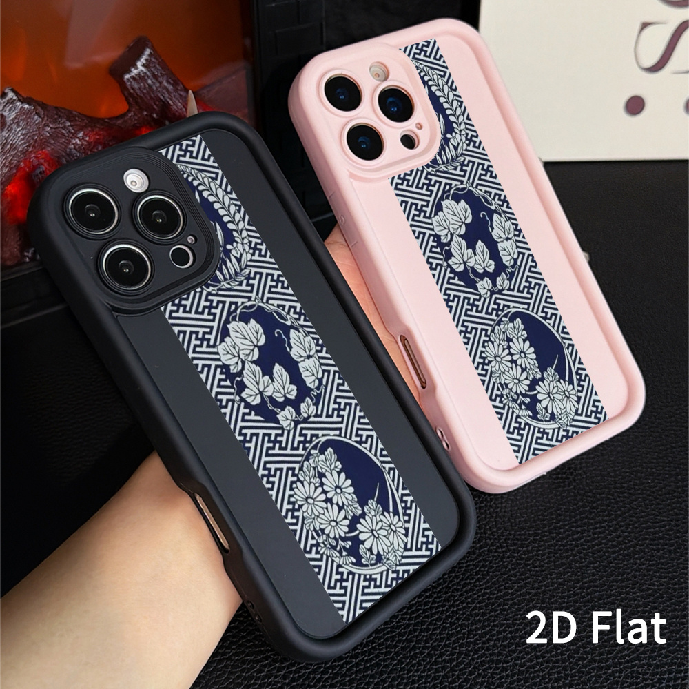 phone case 2pcs set 2d flat   raised lens protection drop resistant minimalist   japanese classic vine floral pattern soft tpu material phone case suitable for iphone 15 pro 15 pro max 15   16   pro  