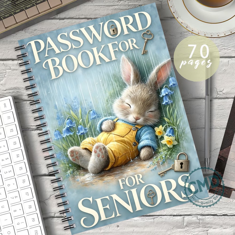 TEMU 1pc Password Notebook , Password Books For Seniors & Adults With Cute Bunny Rainy - Perfect For Online Account