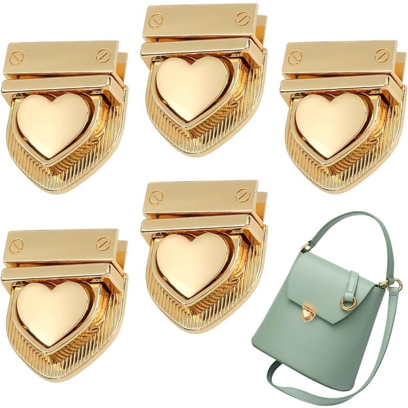 TEMU 5 pezzi Chiusura a cuore con a , Chiusura a cuore per borsetta, Fermaglio a pollice per borsetta, Fibbie per borsa, Fibbia per portafoglio,