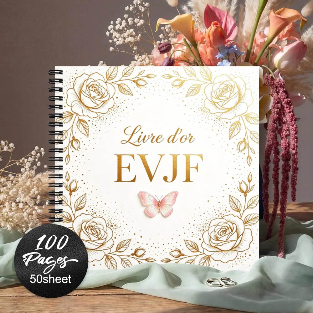 TEMU 'or 1 pièce, Édition française, Journal souvenir de mariage et enterrement de vie de fille avec bordure florale de roses à et accent de papillon