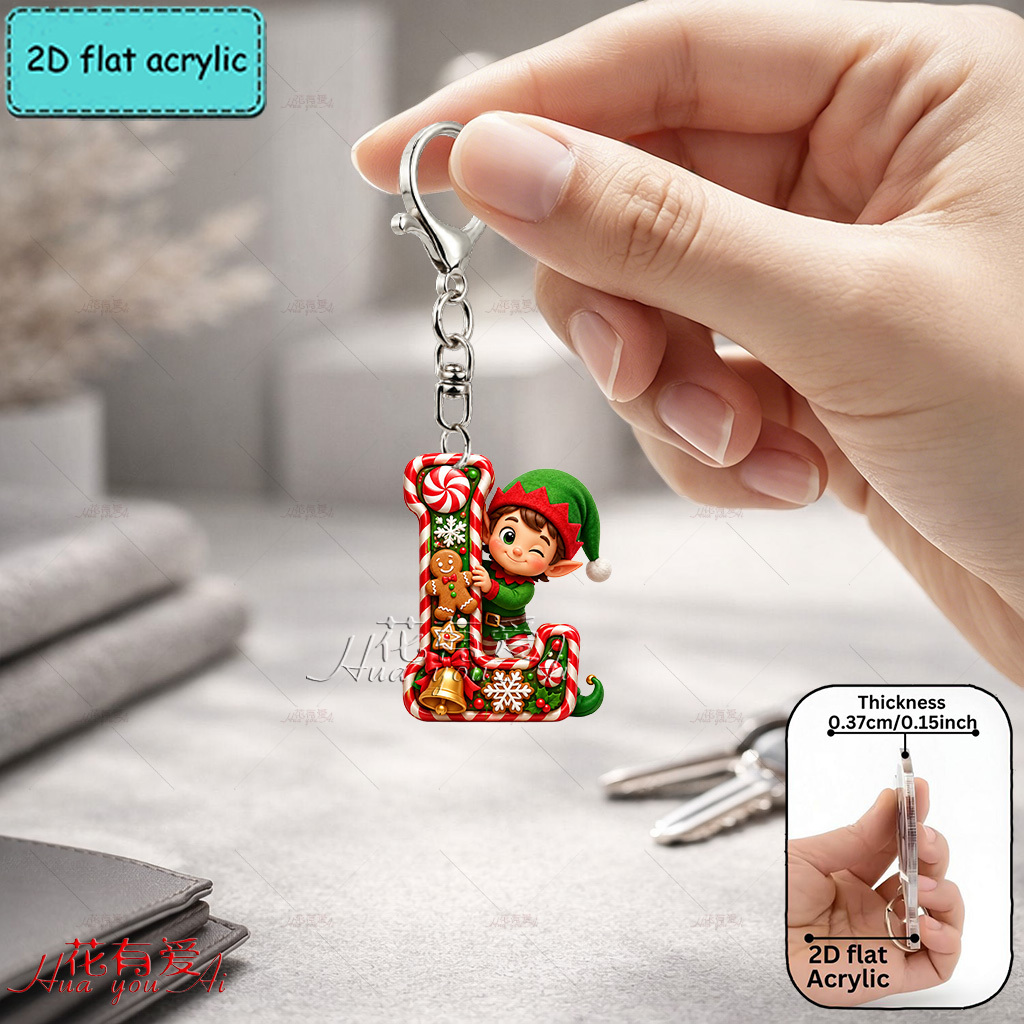 TEMU 2d Flat, [2d Flat] Acrylic Keychain, Christmas Elf Letter Keychain, Novelty Keychain, , Christmas, Cute Elf, Keychain Accessories, Fashionable