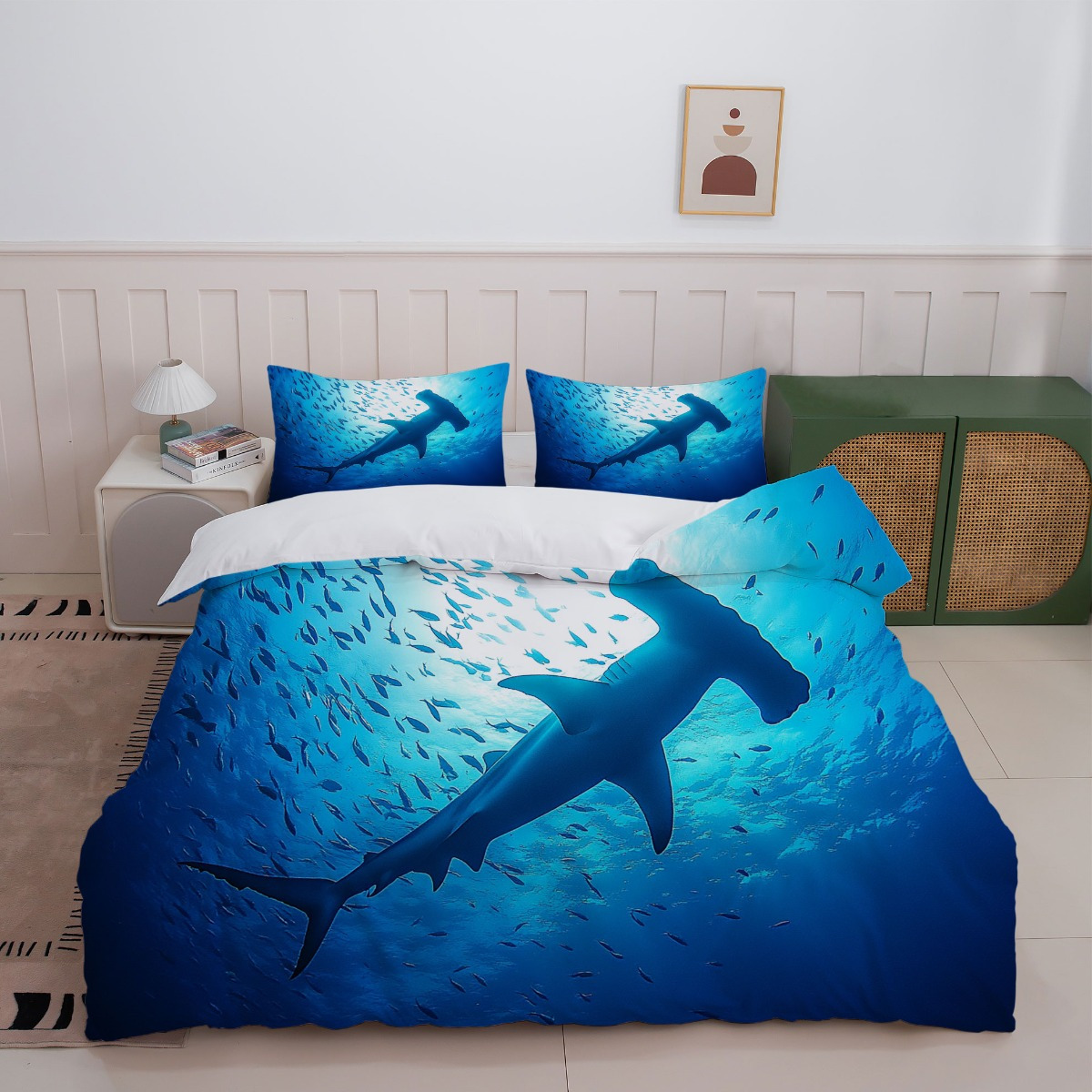 TEMU 3pcs Bedding Featuring A Blue (includes 1 Duvet Cover And 2 Pillowcases, Core Not Included) - Ideal For Use, Great For Bedrooms And Guest