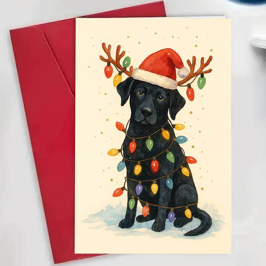 TEMU A Single Adorable Christmas Card, With Holiday Lights And A Santa Hat, Dog Lovers, Holiday Greetings, And Seasonal Gifts, Includes An Envelope