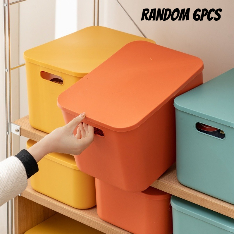 TEMU 6pcs Storage Boxes With Lids - Large Capacity Dustproof & Moisture-resistant Organizer, Rounded Corners, Space-saving Rectangular For Home,