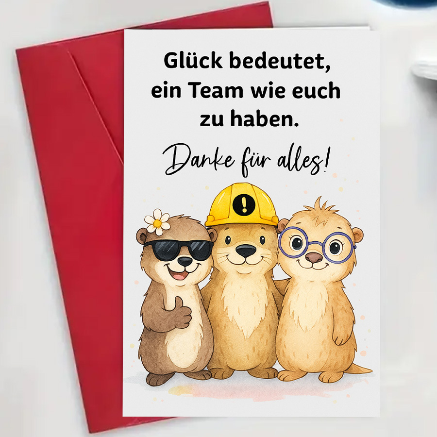 E-shop 1 Stück Niedliche Otter Dankeskarte mit Umschlag - Anime Otter Team Dankeschön-Geschenk für Kollegen, Freunde - Namens-/Nachrichtenfeld für