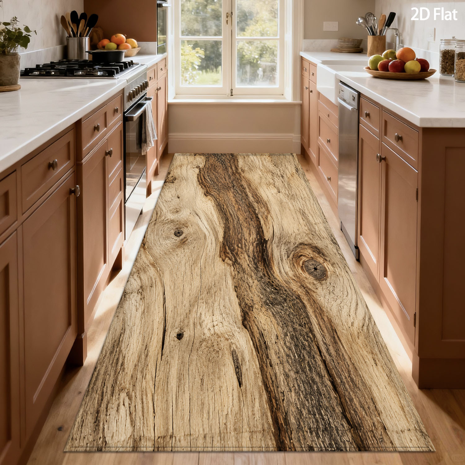 TEMU 2d Flat Kitchen Hallway Runner Mat, Light Brown Aged Wood, Home Decor Runner Mat For Hallway And Bedside, Suitable For Rooms, Laundry Rooms, ,