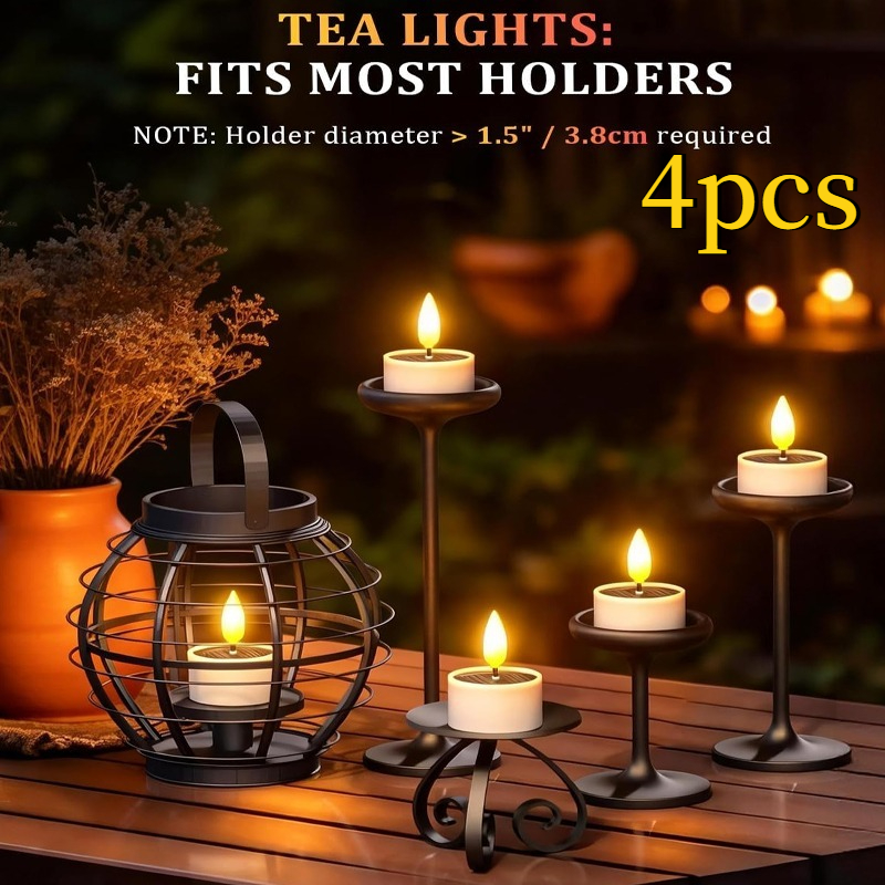 Image of Solar Tea Lights Outdoor, Ip44 Rechargeable Dusk To Dawn Flameless Flickering Led Votives Candles For Lanterns Patio Garden Camping Window, 4pack