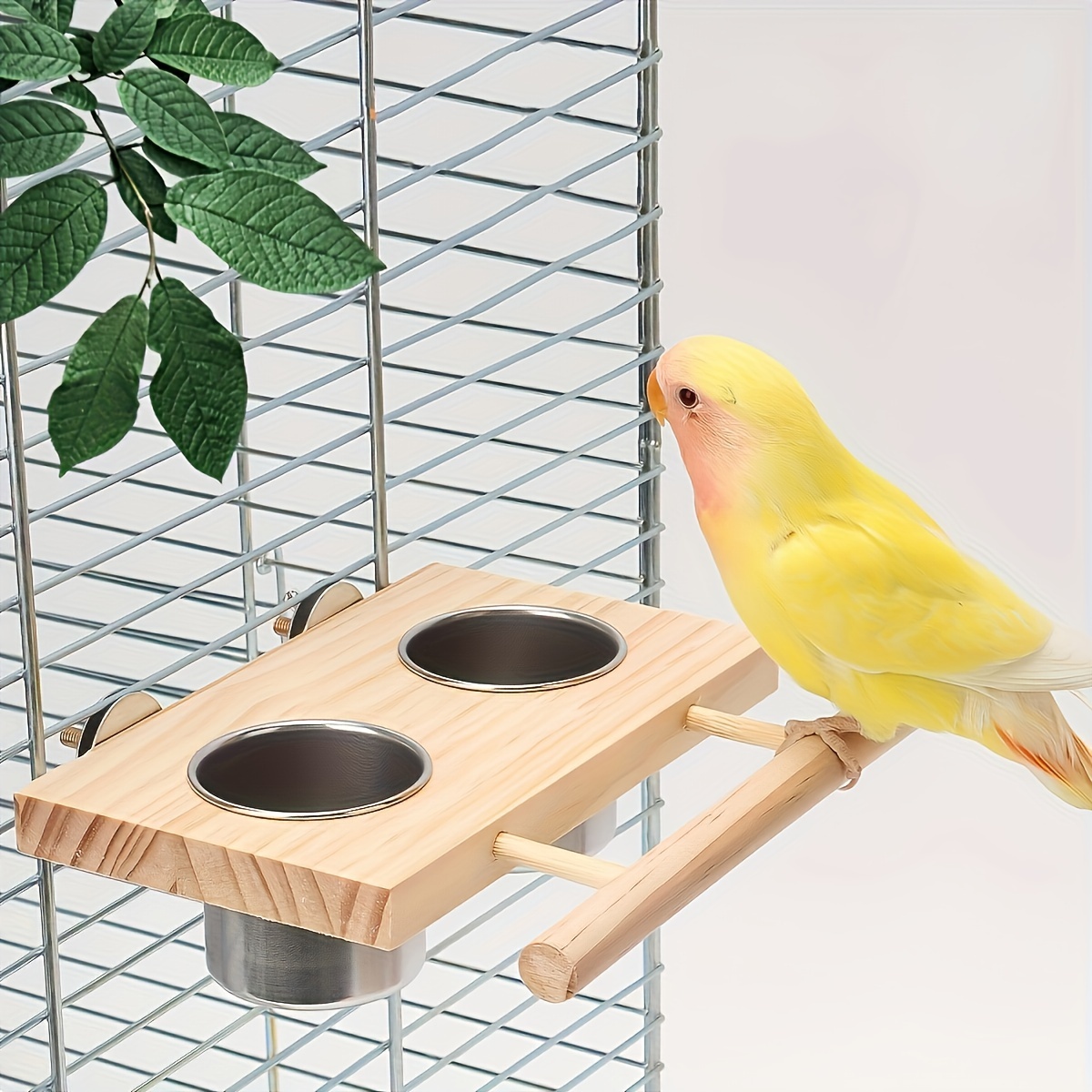 TEMU Birdcage Feeding Cup, Hanging Parrot Feeder With Stainless Steel Bowl, Double Cup Cage Rack With Clip, Parrot Double Food And Water Bowl