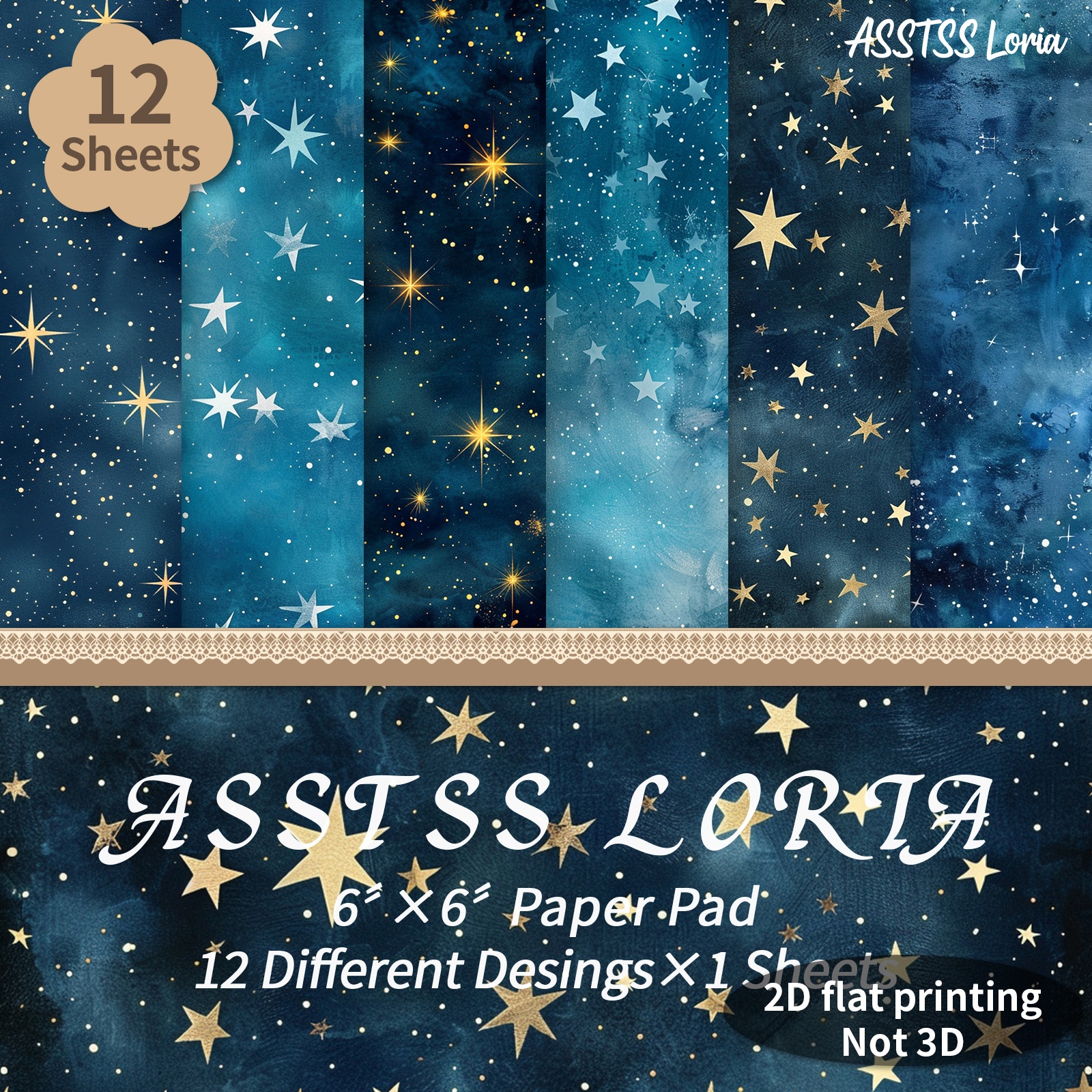 TEMU Bloc de papier de scrapbooking ASSTSS Loria 12 feuilles ciel étoilé bleu foncé - Papier cartonné épais adapté au journaling, à du collage, à
