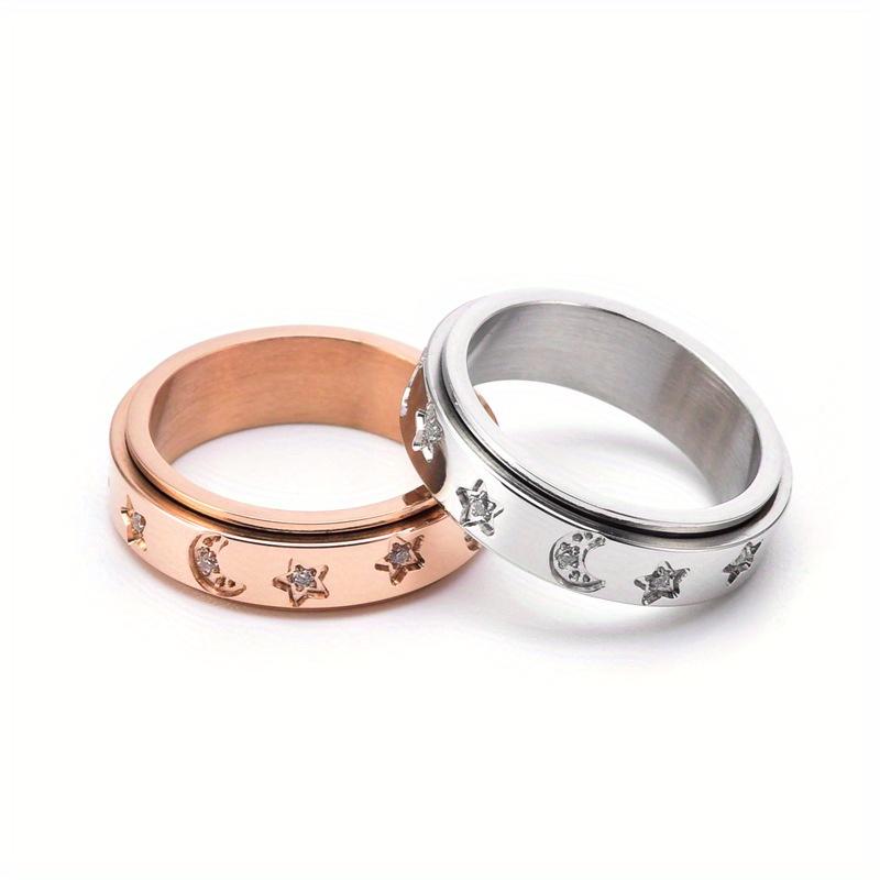 womens stainless steel rotatable ring with accented star moon design korean style luxury hip hop jewelry interlocking band for casual attire durable tarnish resistant   for women unusual rings for women Product details 4