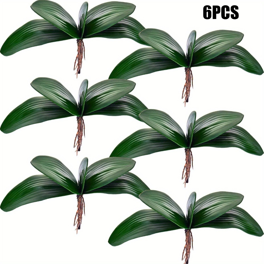 6pcs Realistic Artificial Orchid Leaves, Large Green Plastic Orchid Stems For Flower Arrangements, Bonsai Decor, And Home Decoration – No Maintenance Required, Artificial Flowers For Outdoors