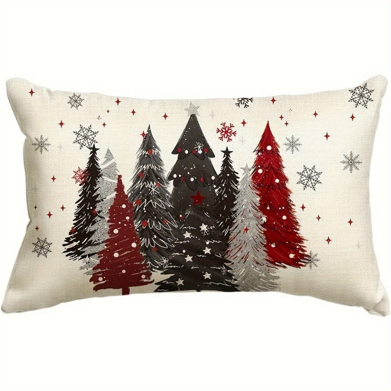 

4pcs Set Pillow Covers - 12x20 Inches, Christmas Tree & Designs In Red, White, Green, Black - Polyester , Machine Washable For Decor