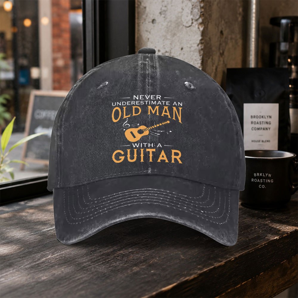 TEMU 1pc Guitar Old Man Print Washed Baseball , Premium All-match Outdoor Accessory, Unisex Dad Hat, Fashionable Trendy Classic Printed Series Hat,