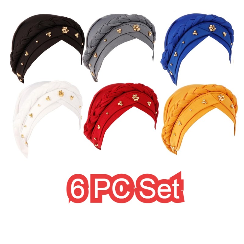 6pcs Pack Women' Breathable Turban Head Wraps Suitable for African, Adjustable Buckle Closure Headscarves with Beanie Wrap for Braids, for & Casual Attire, Fitted Cap for Parties, Hand Washable