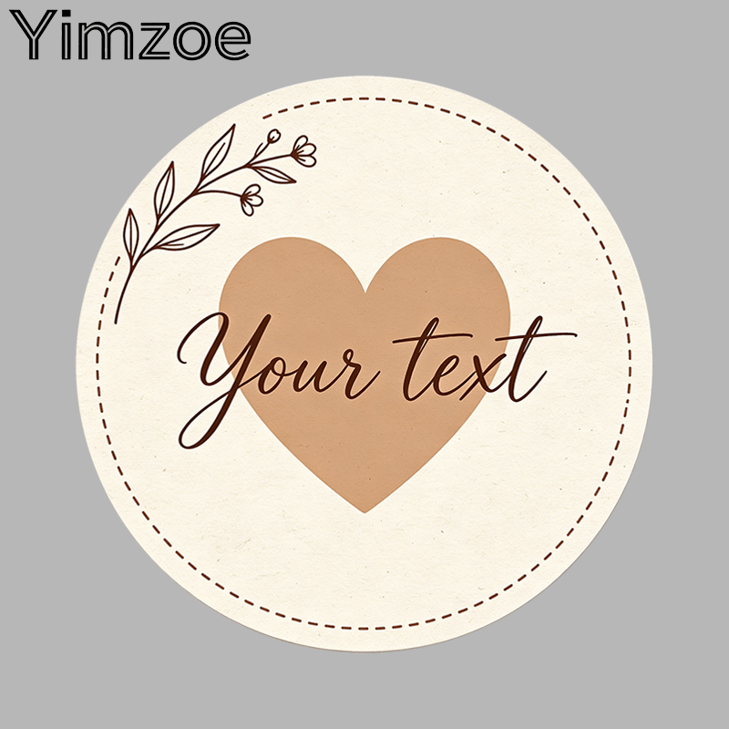 TEMU Autocollants ronds personnalisables Yimzoe pour emballage - Étiquettes vintage cœur et branche florale pour emballage cadeau, présentoir à