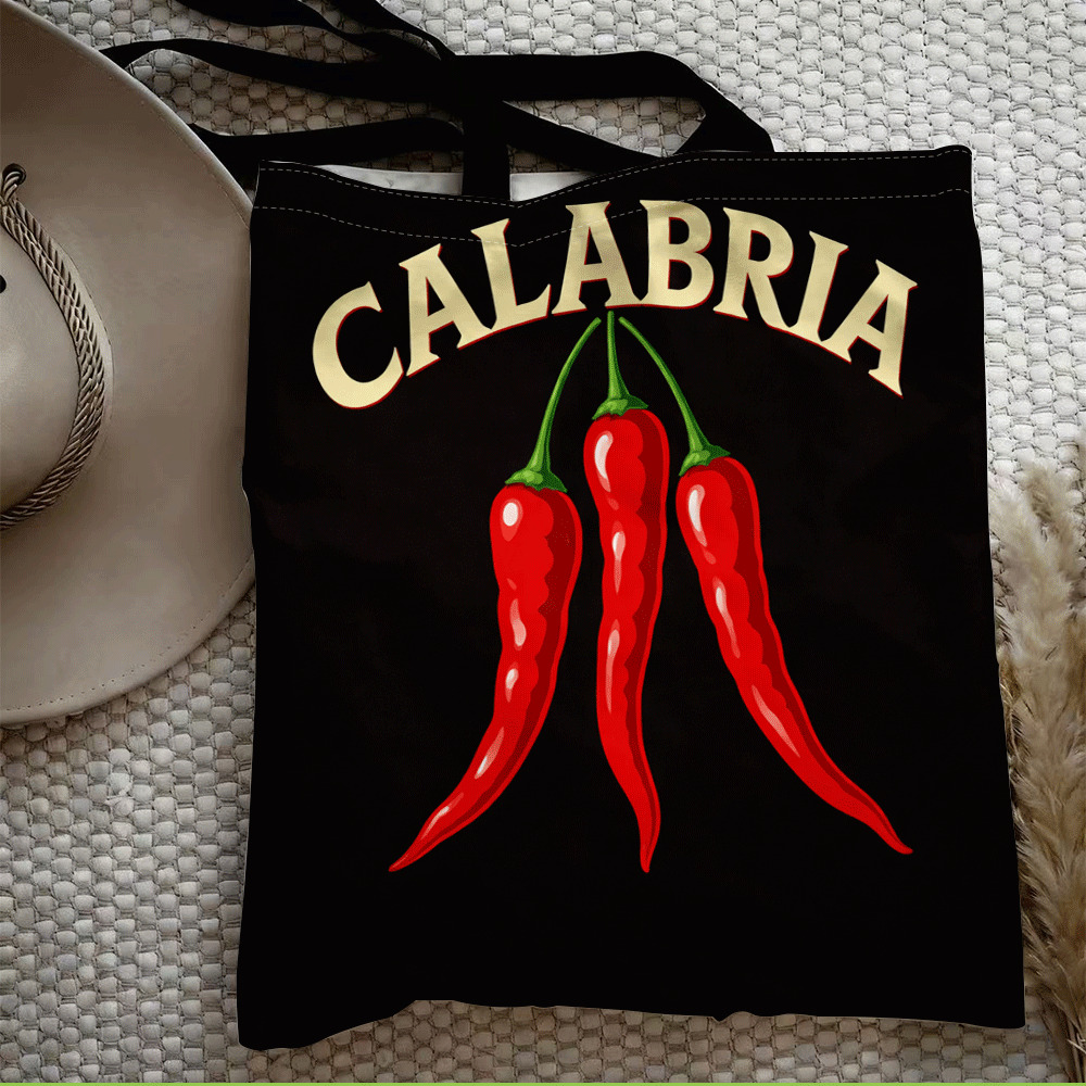 TEMU 1pc [tote Bag] 2d Flat Effect, Black Background Calabrian Italian Retro Text Tote Bag, Large Capacity, Storage, Suitable For Food Enthusiasts,