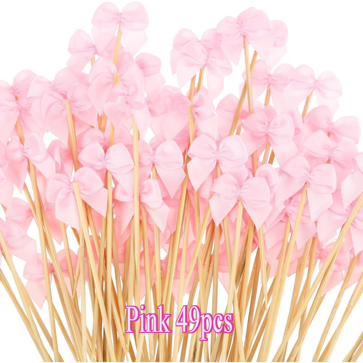 Image of 49pcs Pink Red Bow Cocktail Picks For Appetizers Ribbon Bow Bamboo Cocktail Toothpicks Bulk For Dessert Wedding Food Party Supplies