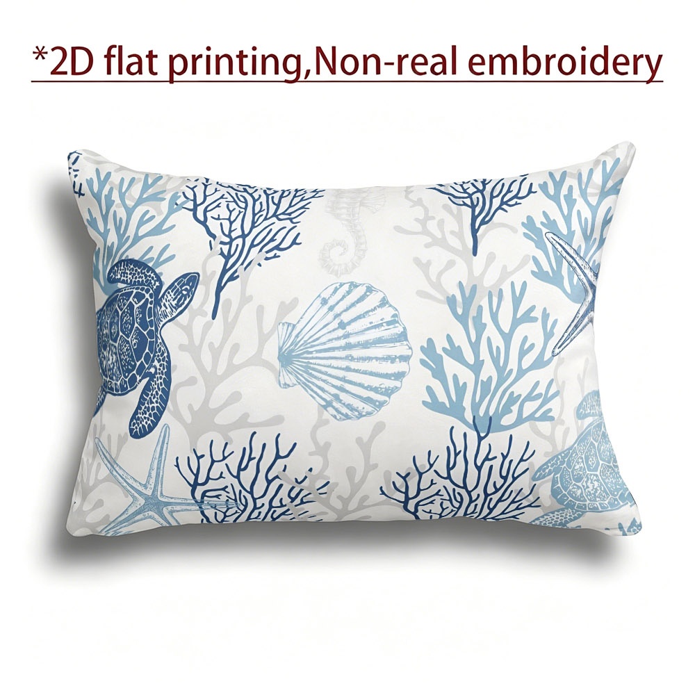 TEMU 12x20inch-1pc Underwater Sea Theme Throw Pillow Cover, Turtle Starfish Seashell Coral Pattern Decorative Pillowcase, Cool Home Decor Accessory