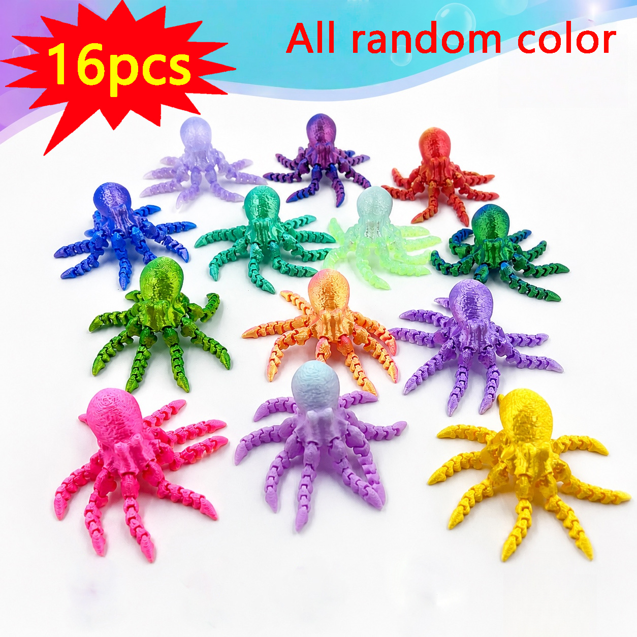 TEMU 16pcs 3d Printed Octopus Set In Random Colors, Suitable For Gifting, Parties, Gardens, Kitchens, Offices, Fairy Tale Worlds, Aquariums, Car