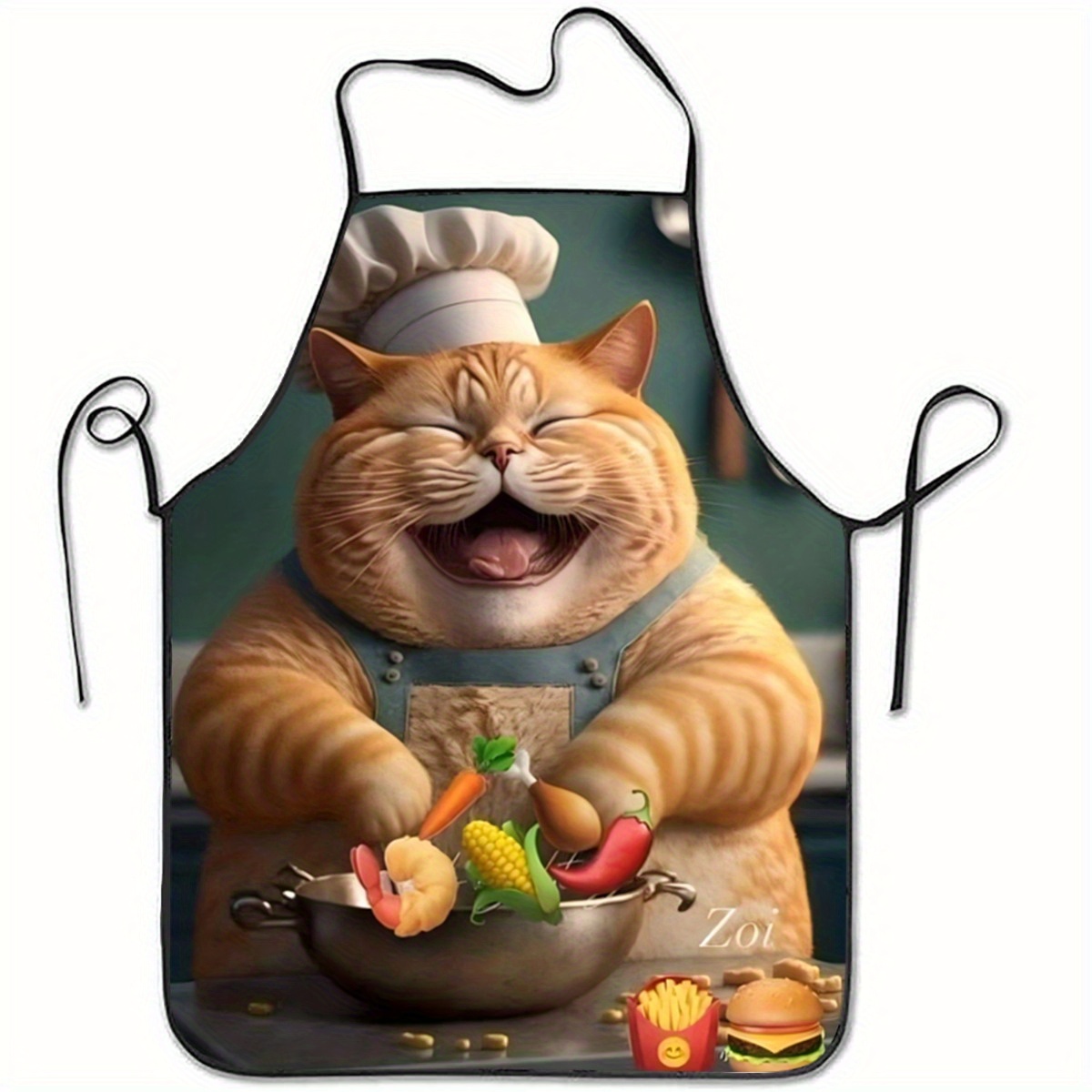 TEMU 1pc Cat Chef Cooking Apron - Polyester Kitchen Apron, Suitable For Cooking, Baking, Barbecuing, Cleaning, Outdoor Parties - Barbecue Attire,