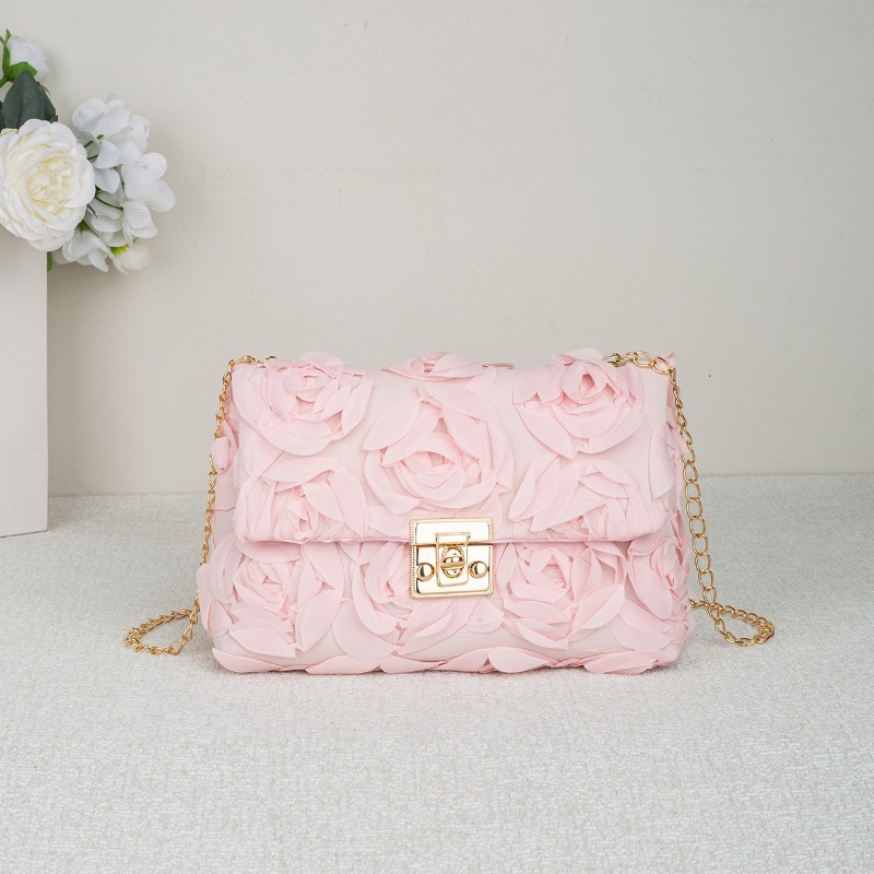 TEMU Women's Elegant 3d Clutch Bag - Romantic Satin Petal Evening Purse With Golden-tone Lock Closure & Detachable Chain Shoulder Strap - Lightweight