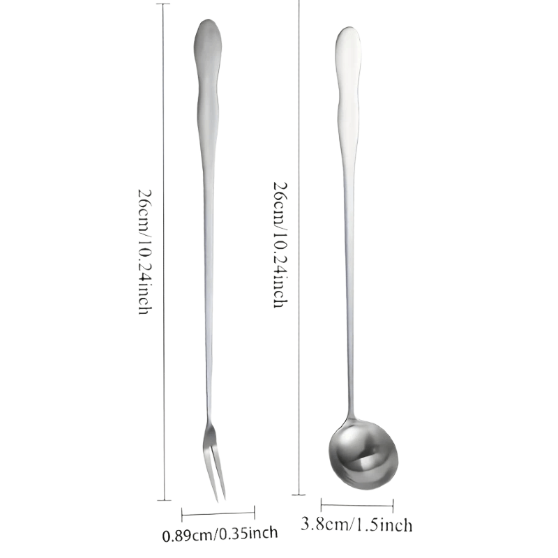 Image of 2pcs Reusable Stainless Steel Pickle And Olive Set, Long Handle Serving Fork, Fruit Fork, Dessert Spoon, Kitchen Utensils For Jar Pickles, Olives, Appetizers And Daily Use
