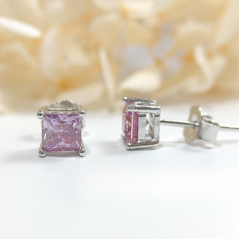 Women's 0.5 Carat Pink Moissanite Stud Earrings, 925 Silver