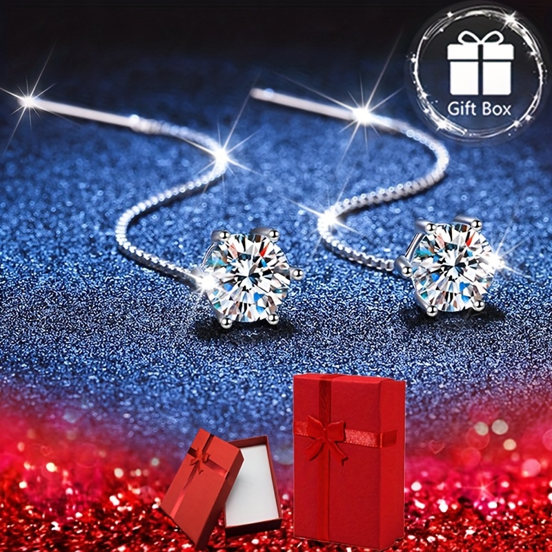 TEMU 2pcs Elegant 925 Sterling Silver Stud Earrings With Sparkling Moissanite - Low Allergy, Weddings & Valentine's Day Gifts, Jewelry|elegant Earrings|lightweight Jewelry