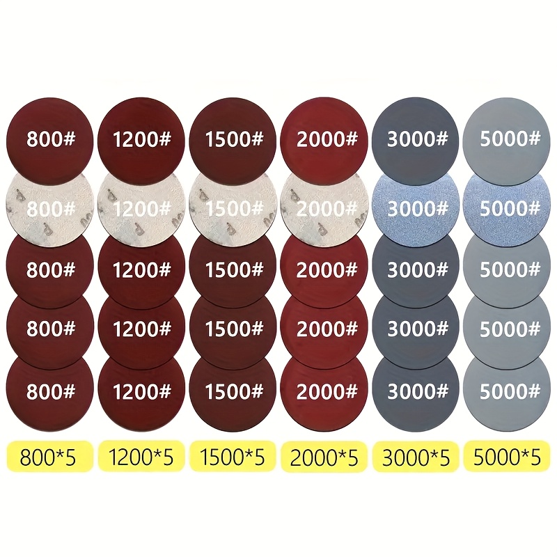 E-shop 30/60 Stück 3-Zoll Nass- und Trocken-Schleifpapier, Premium Wasserschleifpapier, Latexpapier, Schleifpapier, Geeignet für Auto Holz Metall Glas