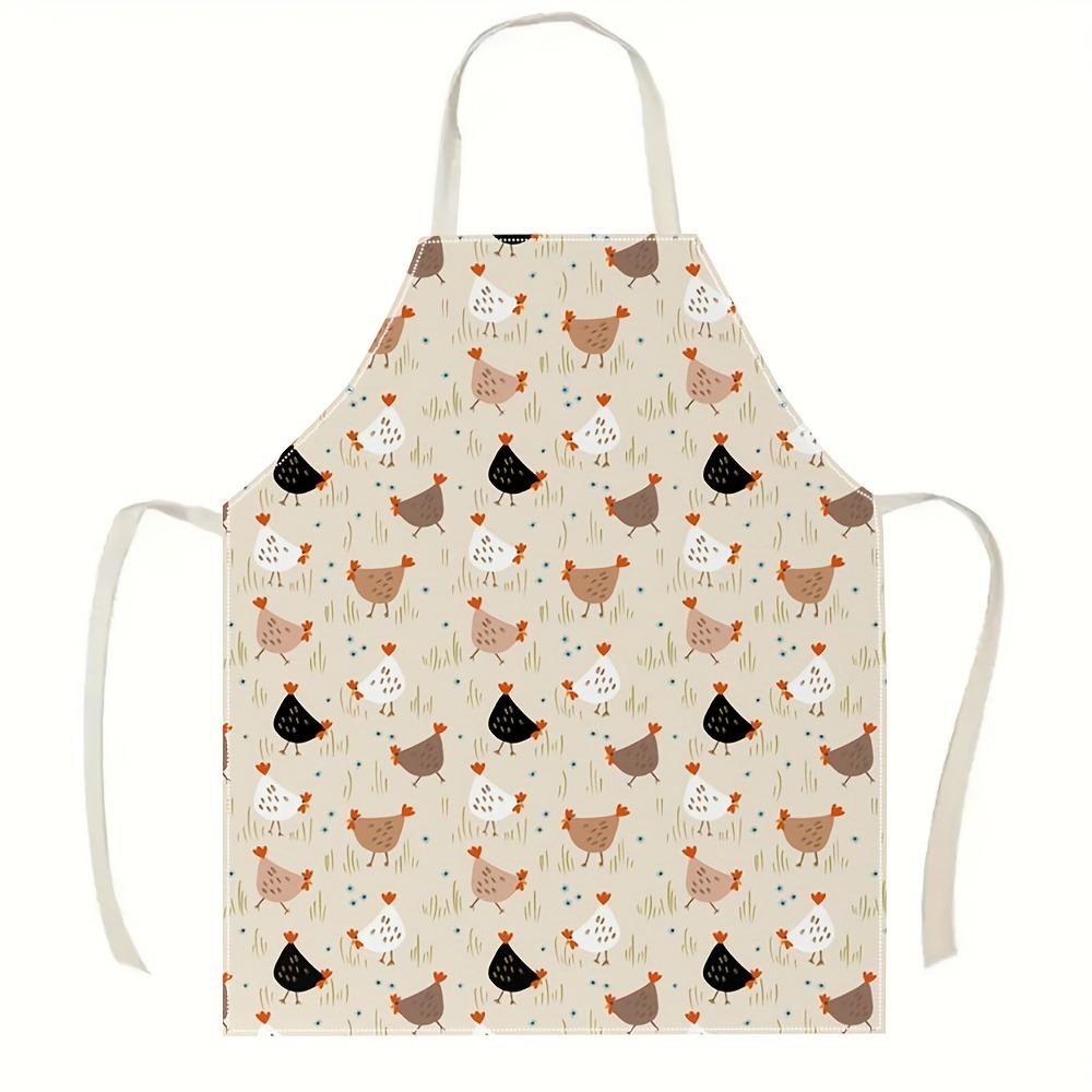 TEMU A Stylish Apron Made Of Soft Polyester Fabric, Featuring A Chick Pattern. The Apron Is Printed With Colorful, Shaped Chicks, Set Against A