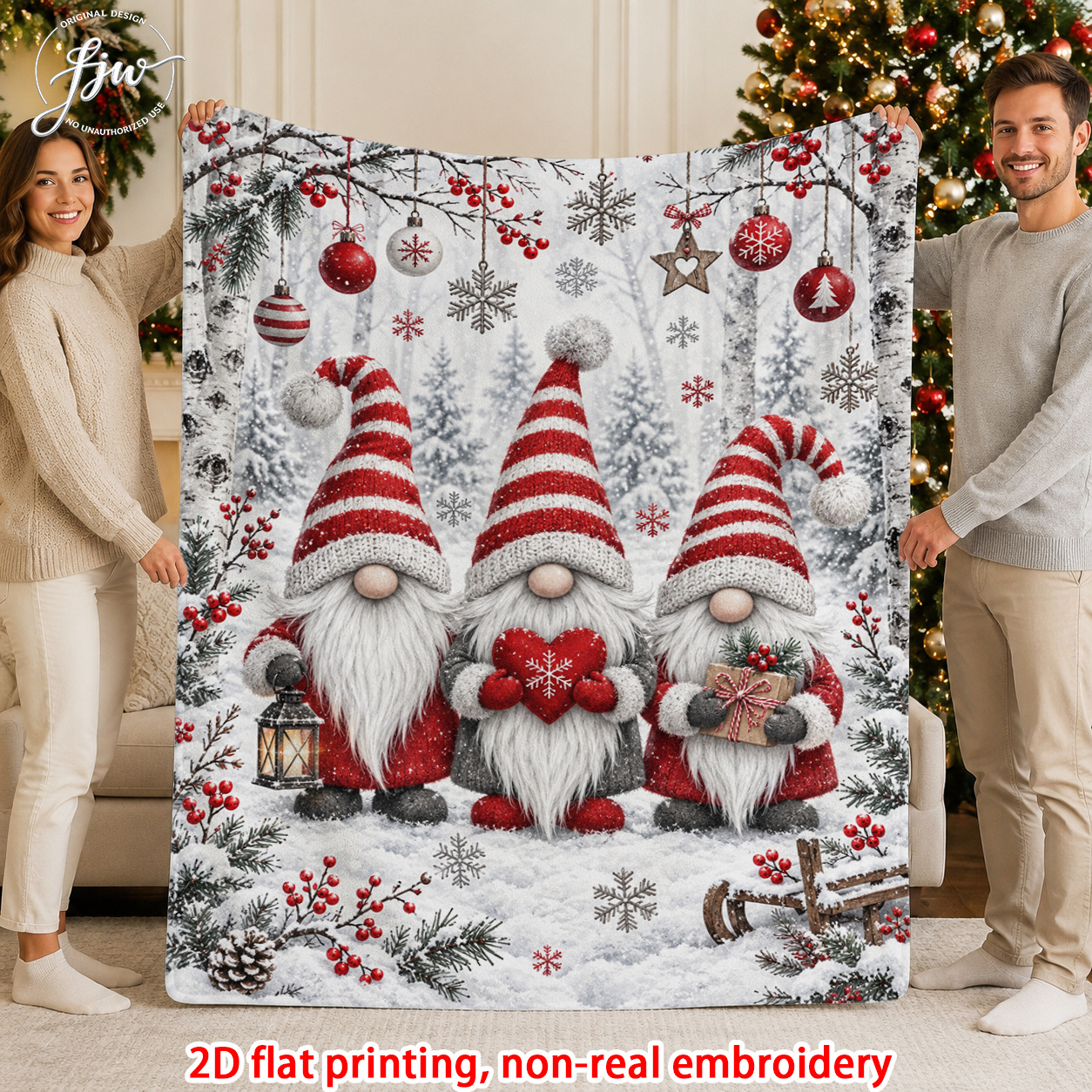 TEMU Couverture 1 pièce gnome de Noël rustique avec décoration de fêtes d'hiver, couverture en flanelle — ultra-douce et confortable. Convient pour