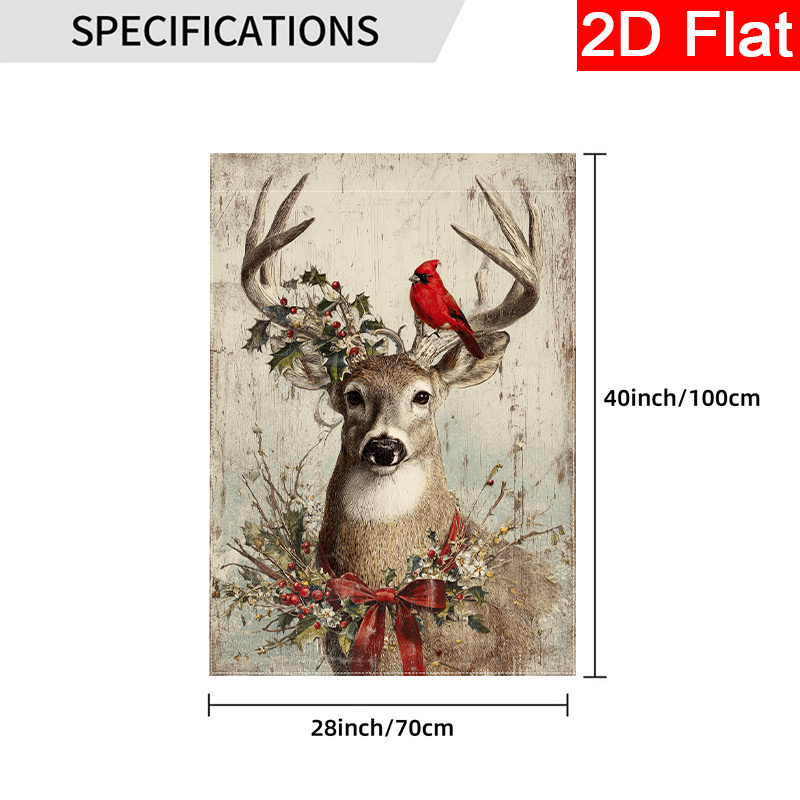 TEMU Drapeau de jardin 2D plat - 2D plat - Ce grand drapeau de jardin double face de 28"X40" présente des cerfs d'hiver et des oiseaux rossignols,