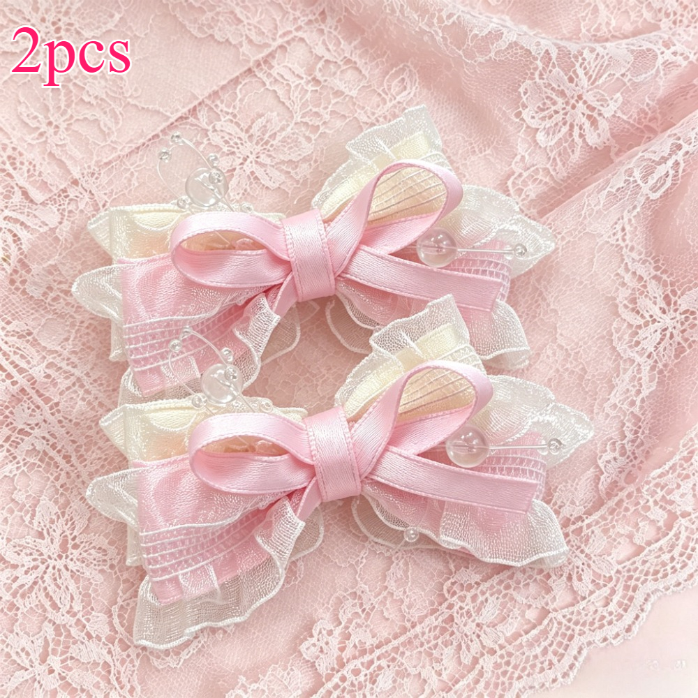 TEMU Set van 2 haarklemmen met kant en strik, zachte en stijl, geschikt voor dagelijks gebruik / dates / Lolita-looks, een meisjesachtig cadeau voor
