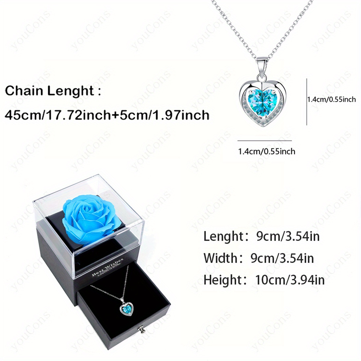Light Blue Double Heart Pendant Necklace with Exquisite Gift Box, Romantic Gift