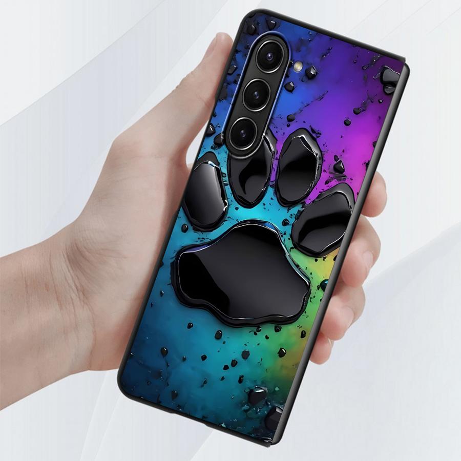 TEMU Phone Case: Colorful Paw Print Back Phone Cover Case Suitable For For Galaxy Fold5 Z Fold 7 6 5 4 3 Fold6 Fold3 Fold4