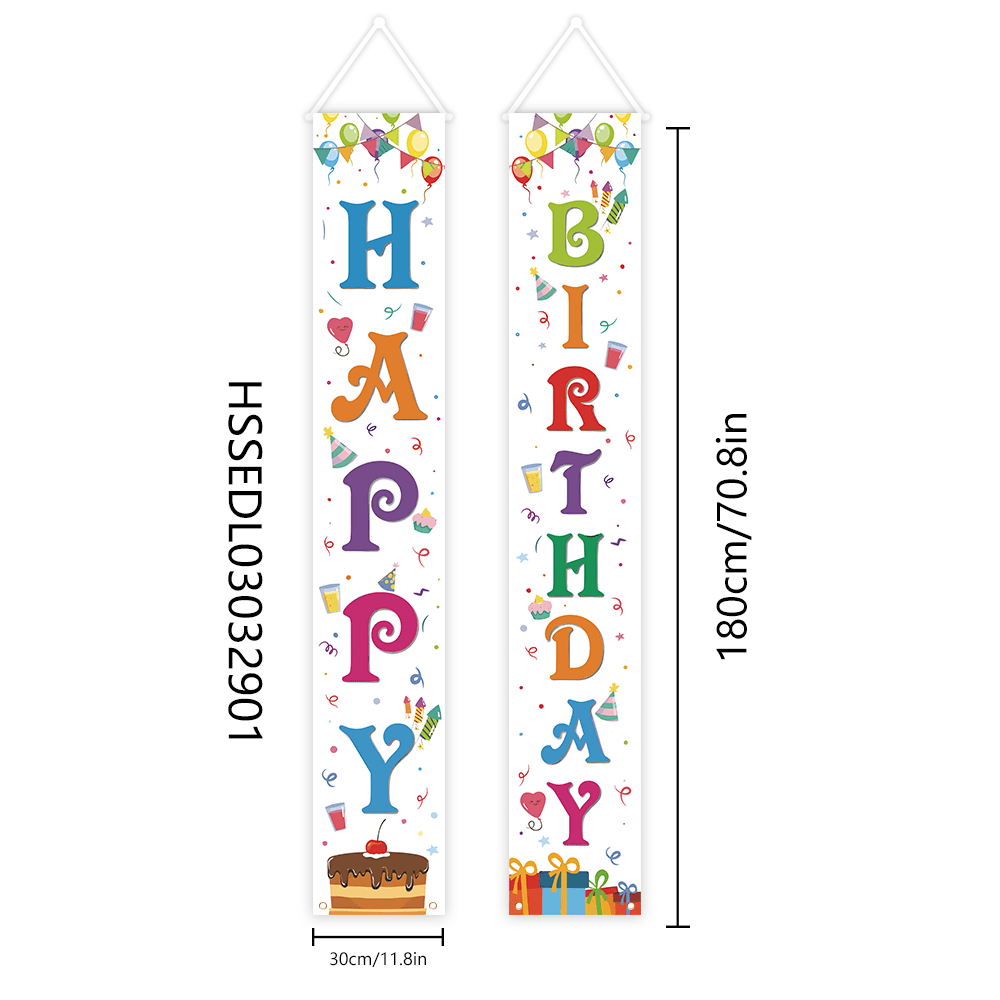 Image of 2d Door Banner 1pc Vibrant Happy Birthday Door Banner - " X 11.8" Polyester Decoration With Colorful Party Design, Indoor/outdoor Use, Porch Or Party Background, Birthday Party Decorations