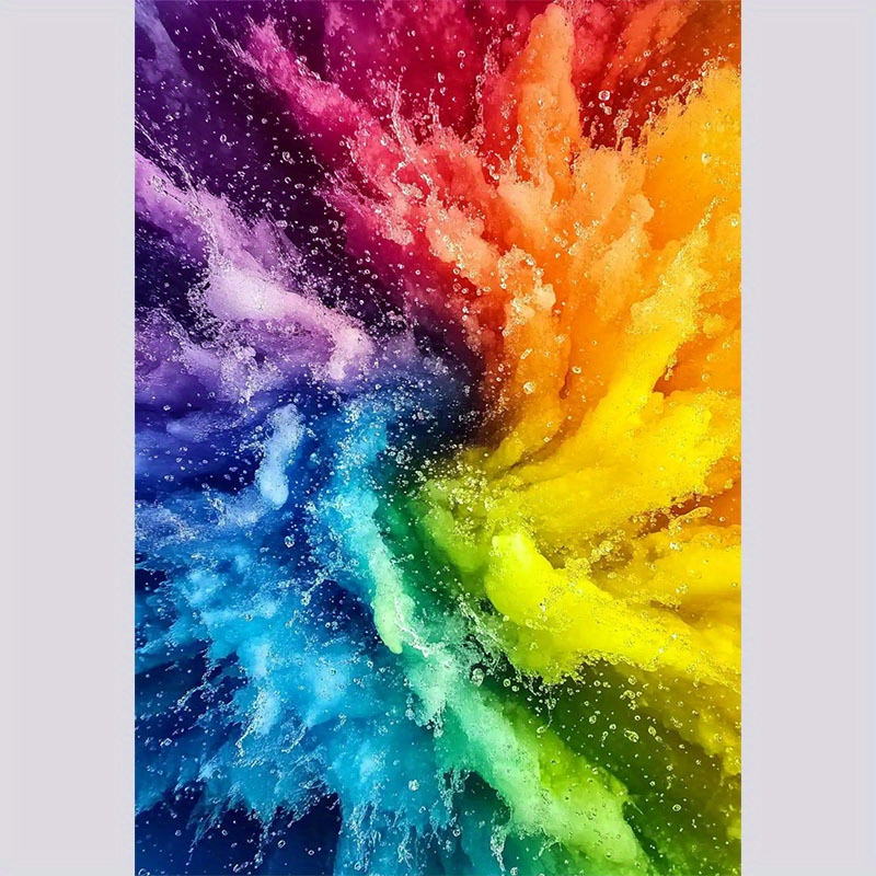 TEMU 1 Large 5d Painting Set, Ideal For Adults - Bright And Colorful Abstract Artwork, Featuring Round Diamonds, Fully Inlaid On Canvas, Frameless