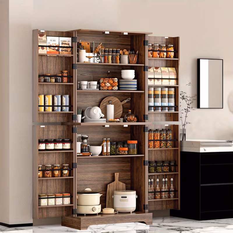 75" Freestanding Kitchen Pantry Storage Cabinet with 4 Barn Doors & Adjustable Shelves