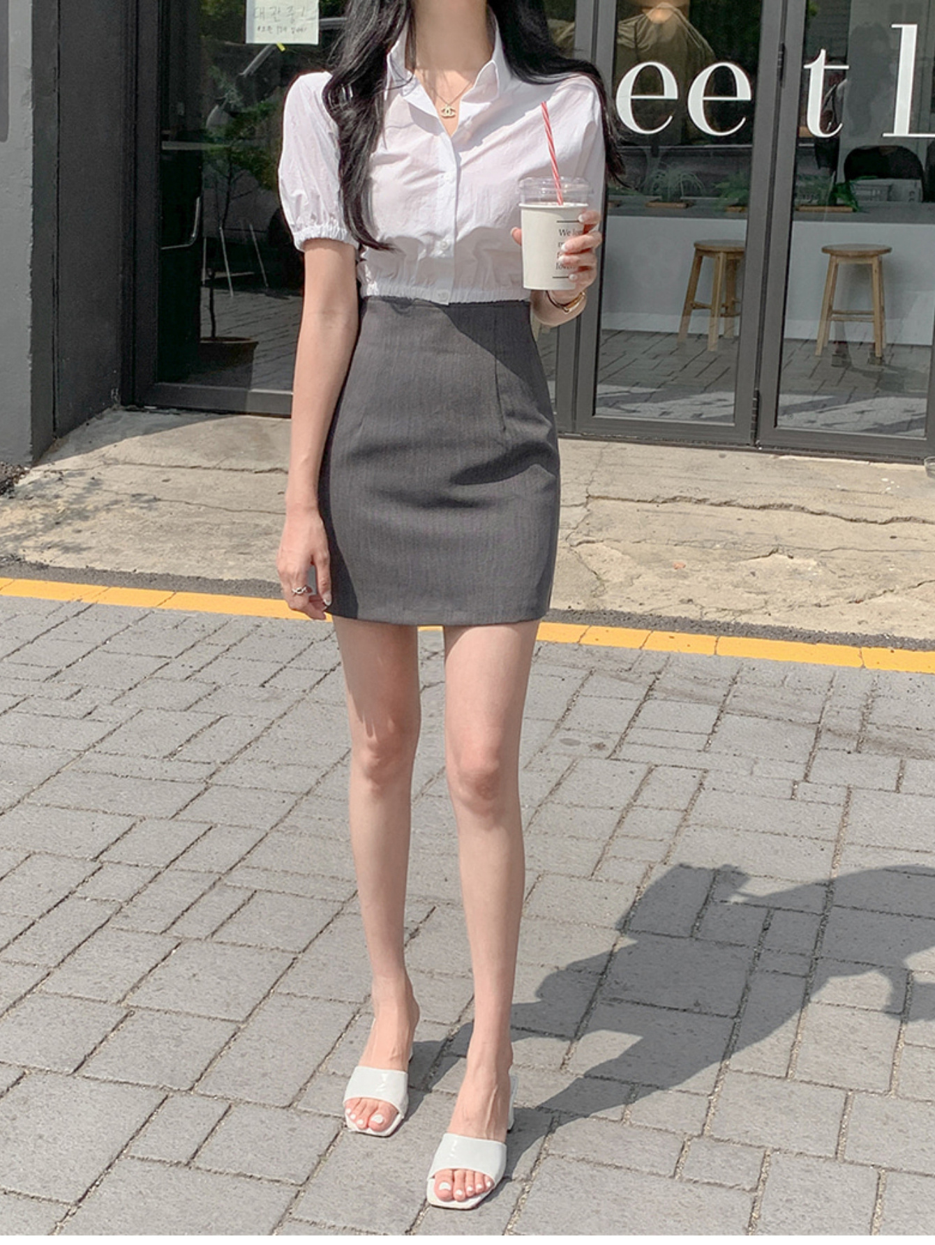 Chic High-Waist Grey Pencil Skirt for Women Bodycon Fit, Summer Korean  Style, Non-Stretch Polyester, Machine Washable Office