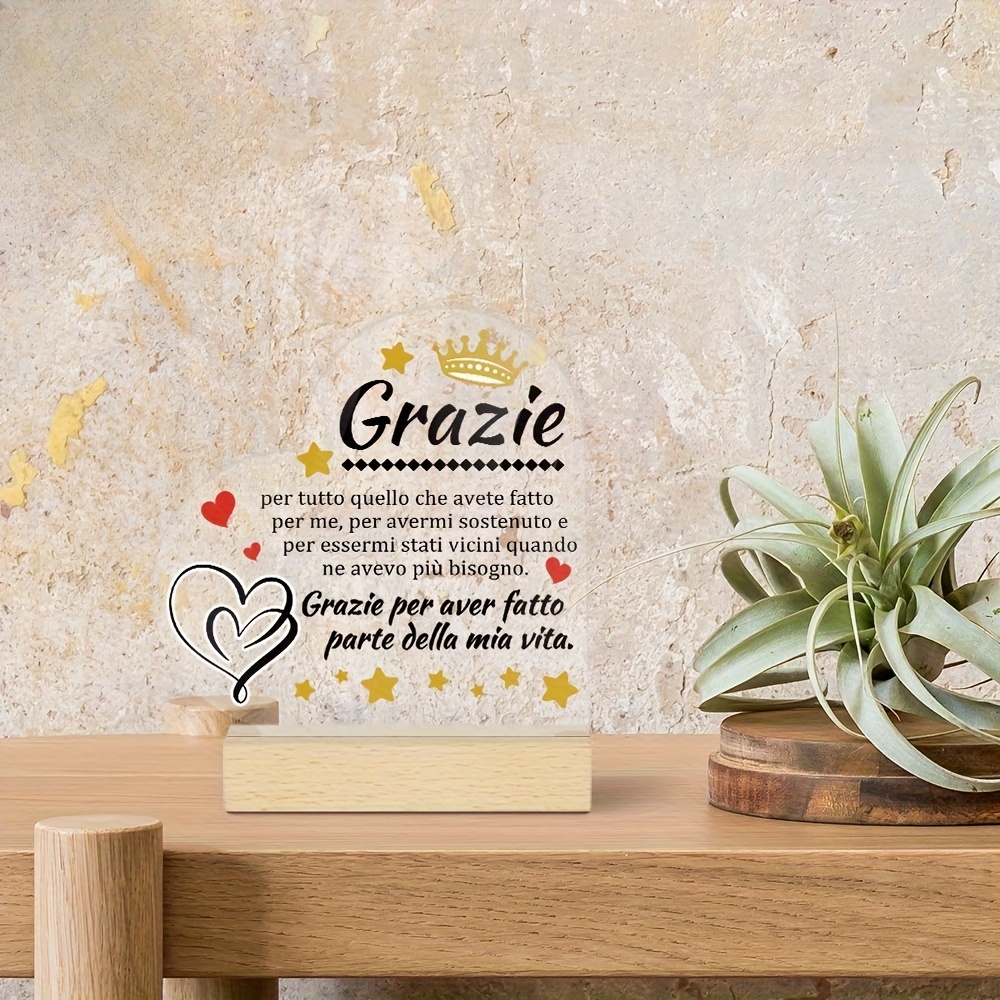 TEMU 2d Flat, 1pc -shaped Crystal Plaque - Retro Suitable For Everything You've For Me Sign, Wood Tabletop Decoration With English Thank You Message